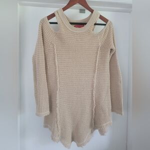 Saks Fifth Avenue Women Beige Knit Iff The Shoulder Sweater Cotton Top XS TP